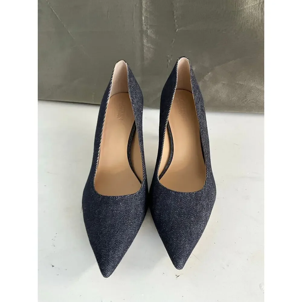 Ralph Lauren Lanette Dark Denim-Effect Pointed Kitten Heels